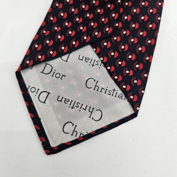 Christian Dior pattern vintage silk navy and red tie - Picture 3 of 4